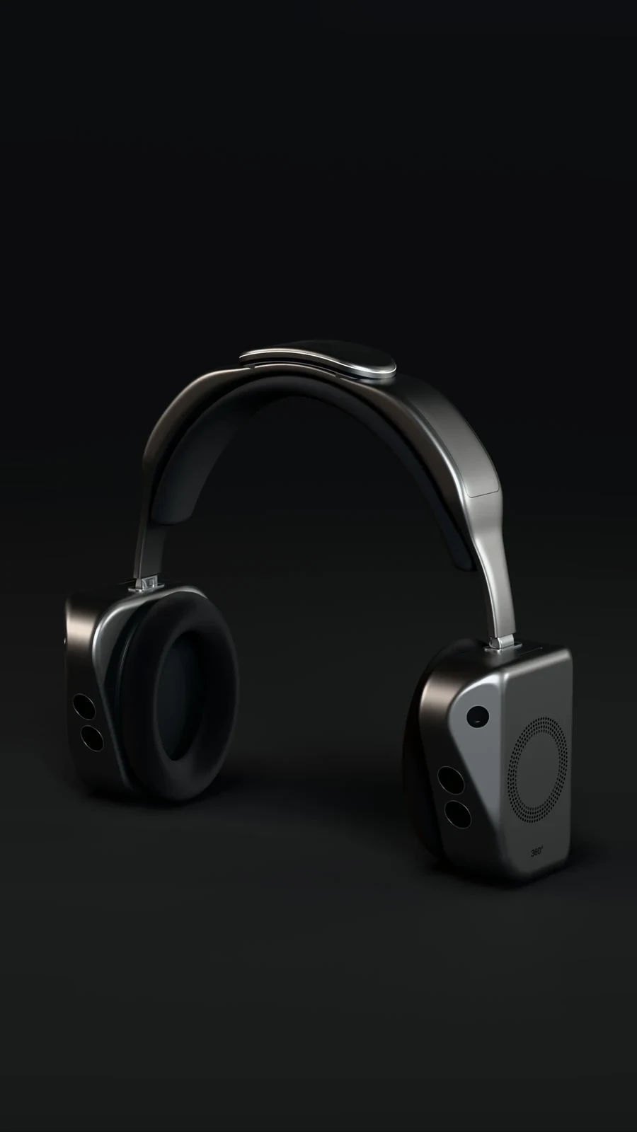 Render of the 360° headset in the dark, turning once around its axis